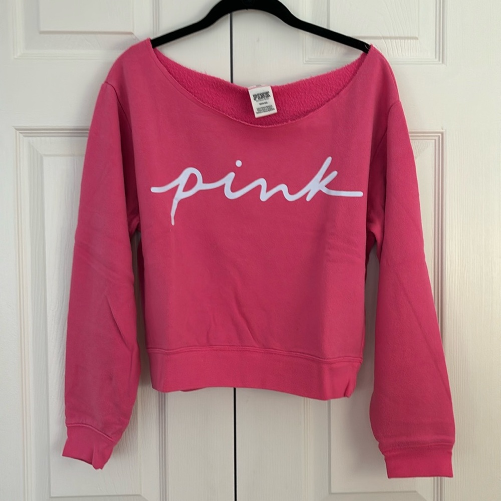 Victoria's Secret PINK Hot Pink Off-Shoulder Sweatshirt